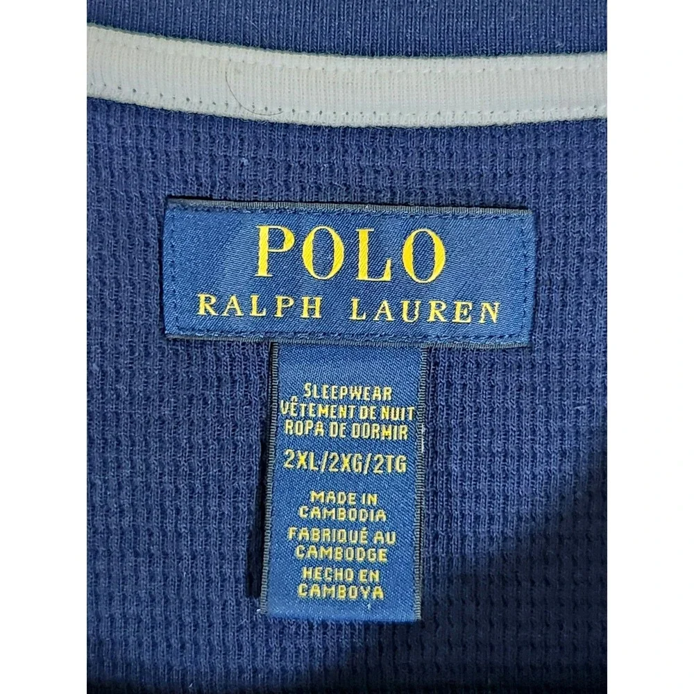 Polo Ralph Lauren Sleepwear Top Men's 2XL Blue Thermal Waffle Knit Long Sleeve